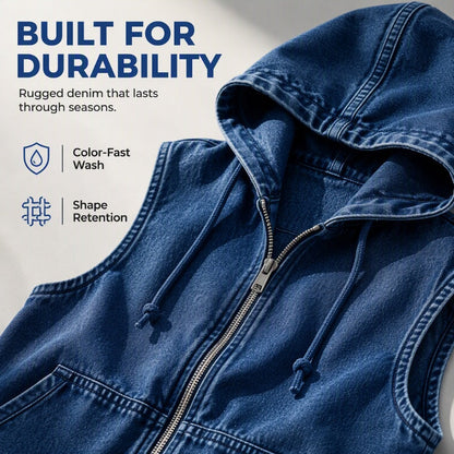 ⭐Trending Now⭐ Oversize Hooded Denim Vest – Utility Pockets & Relaxed Fit
