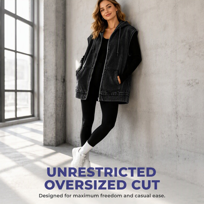 ⭐Trending Now⭐ Oversize Hooded Denim Vest – Utility Pockets & Relaxed Fit