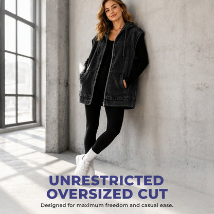 ⭐Trending Now⭐ Oversize Hooded Denim Vest – Utility Pockets & Relaxed Fit