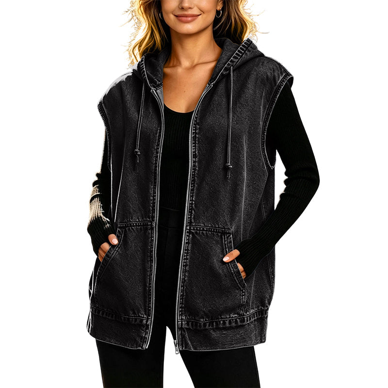 ⭐Trending Now⭐ Oversize Hooded Denim Vest – Utility Pockets & Relaxed Fit