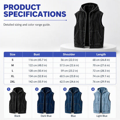 ⭐Trending Now⭐ Oversize Hooded Denim Vest – Utility Pockets & Relaxed Fit