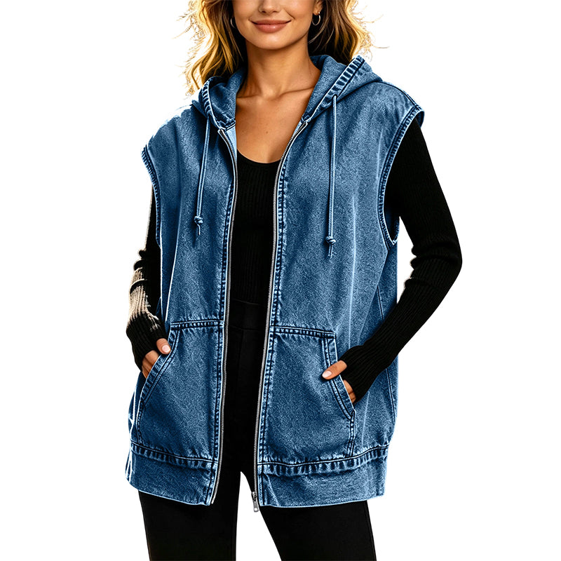 ⭐Trending Now⭐ Oversize Hooded Denim Vest – Utility Pockets & Relaxed Fit