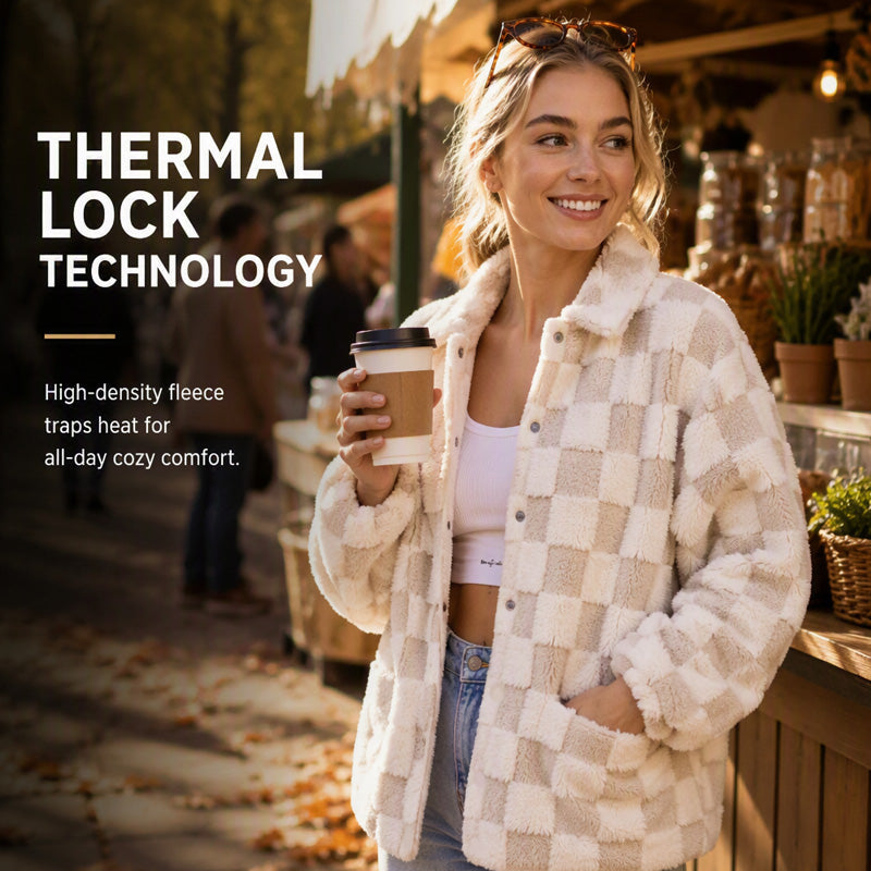 ❄️ Cozy Winter Comfort | Women's Checkerboard Plush Jacket ⚡ Free Shipping
