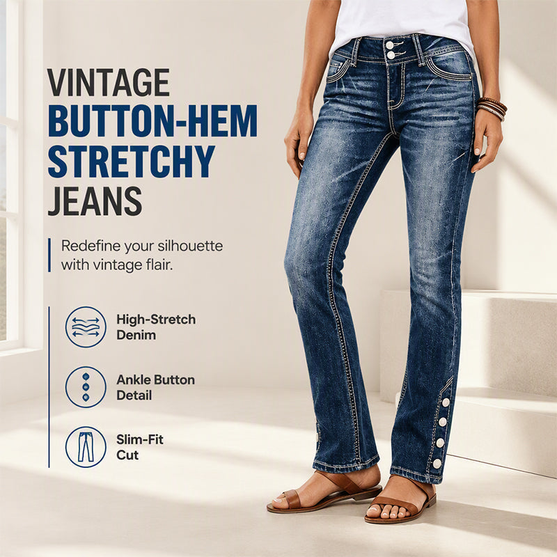 💖 Latest Design Free Shipping | Women's Stretch Slim-Fit Jeans with Button-Hem Detail