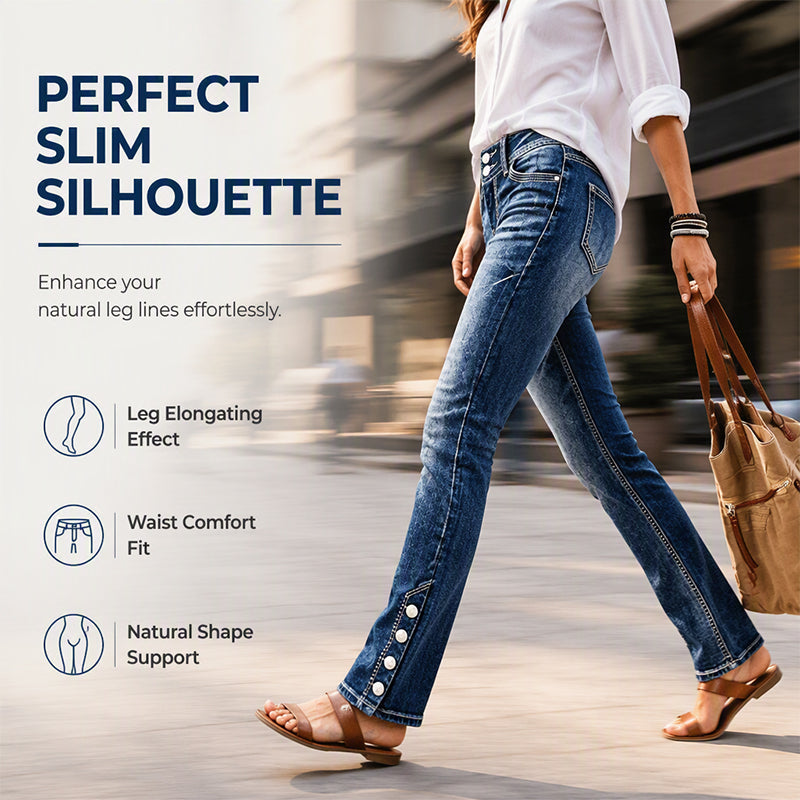 💖 Latest Design Free Shipping | Women's Stretch Slim-Fit Jeans with Button-Hem Detail