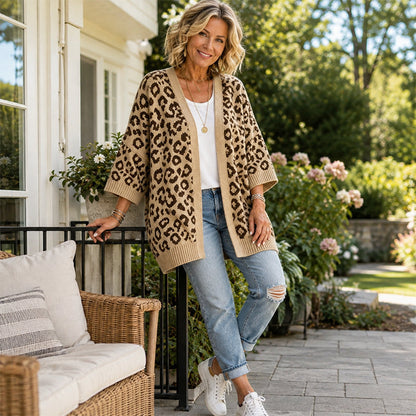 Women's Chic Leopard Print Knit Cardigan