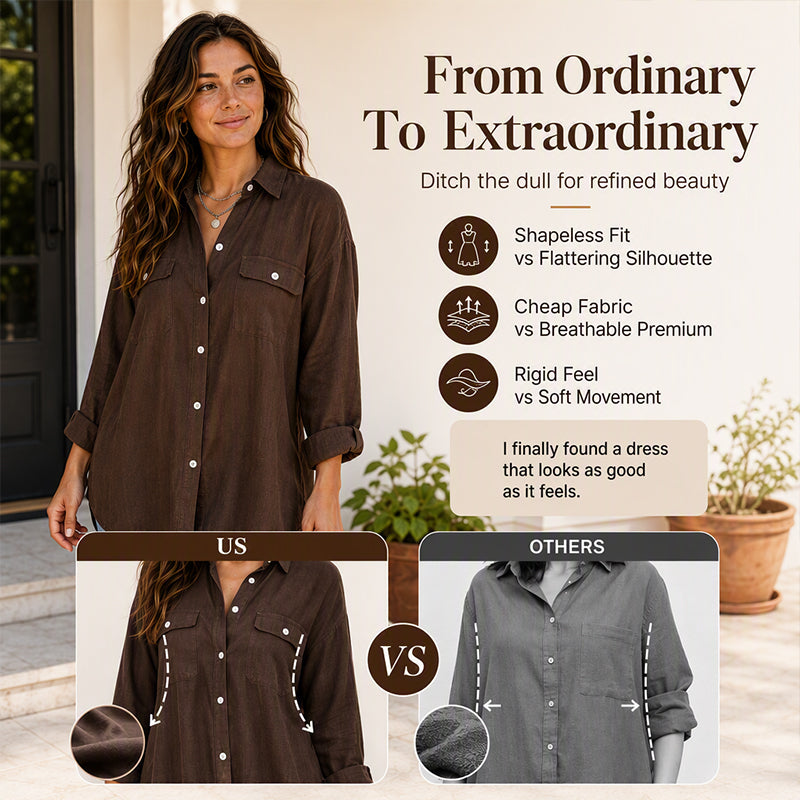 🌿 Easy, Breezy Comfort | Women's Cotton-Linen Long-Sleeve Shirt Dress