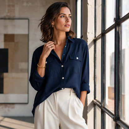🌿 Easy, Breezy Comfort | Women's Cotton-Linen Long-Sleeve Shirt Dress