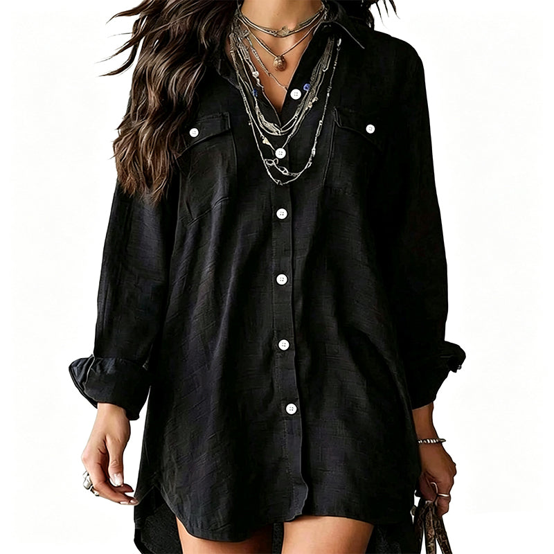 🌿 Easy, Breezy Comfort | Women's Cotton-Linen Long-Sleeve Shirt Dress