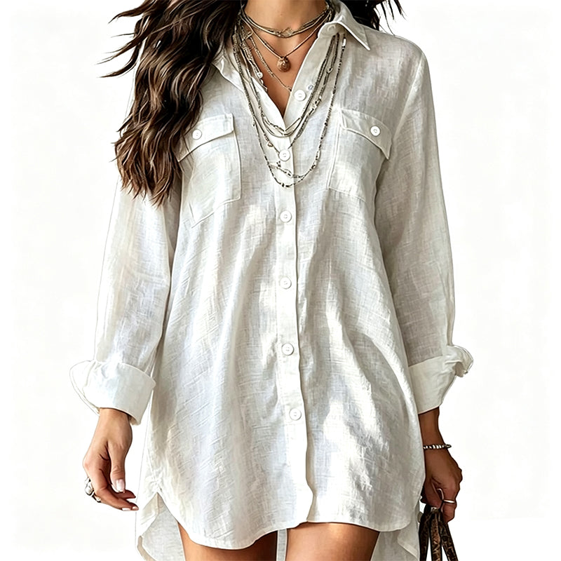 🌿 Easy, Breezy Comfort | Women's Cotton-Linen Long-Sleeve Shirt Dress