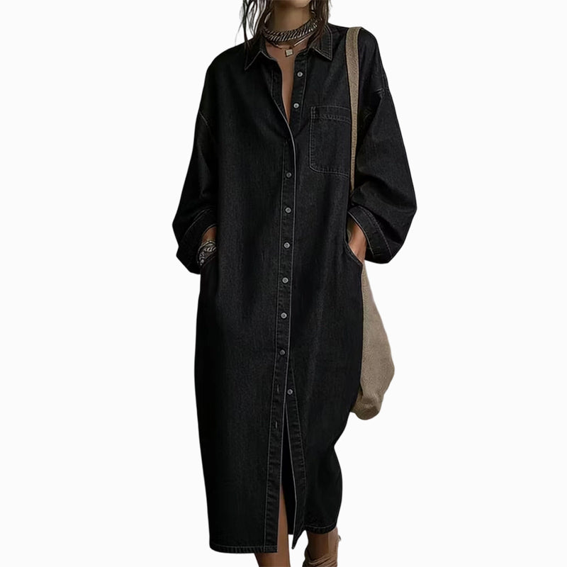 ✨ Easy Denim Style | Women's Relaxed Button-Front Denim Shirt Dress