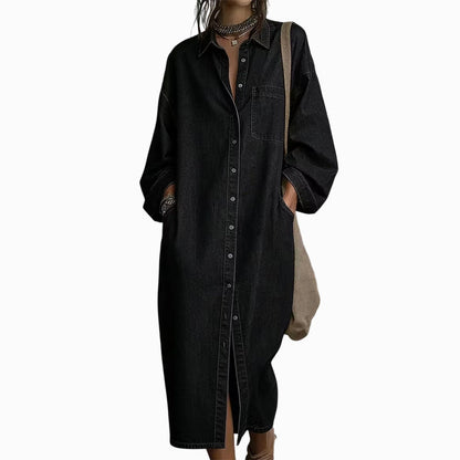 ✨ Easy Denim Style | Women's Relaxed Button-Front Denim Shirt Dress