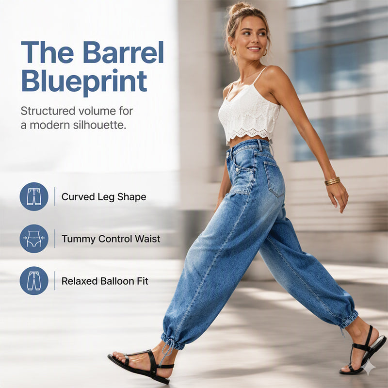 👖 Shape It Your Way | Women's High-Waisted Adjustable-Hem Barrel Jeans
