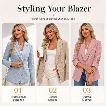 Women's Casual Double-Breasted Blazer Jacket