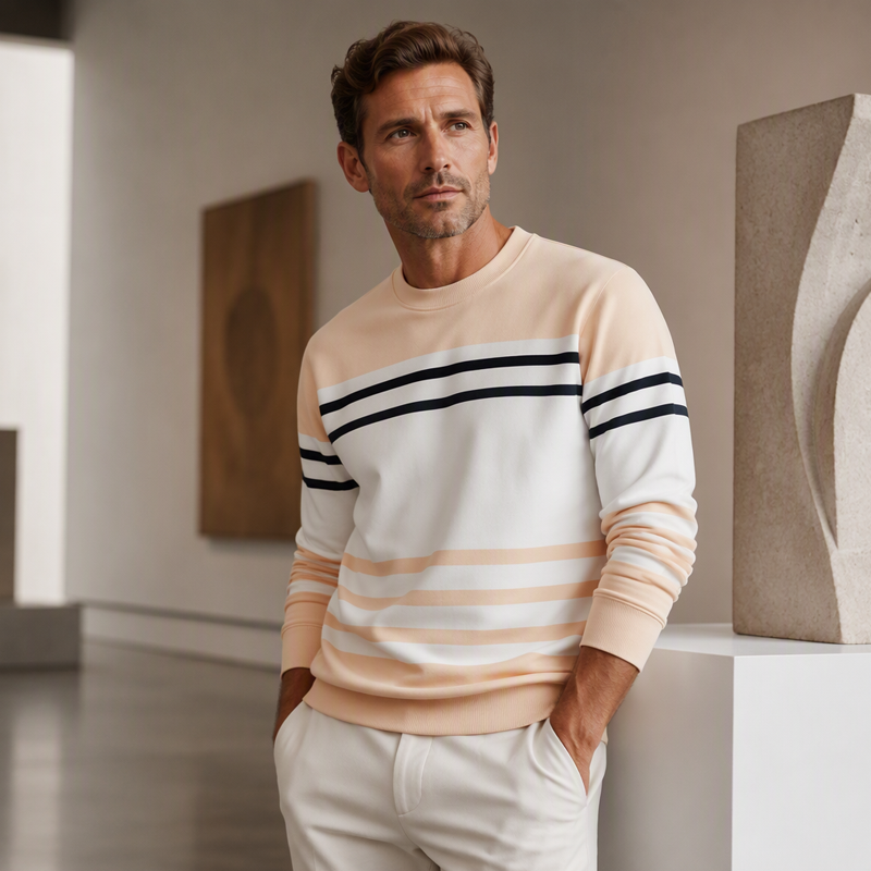 ✨ Easy Everyday Style | Men's Striped Colorblock Long-Sleeve Sweatshirt