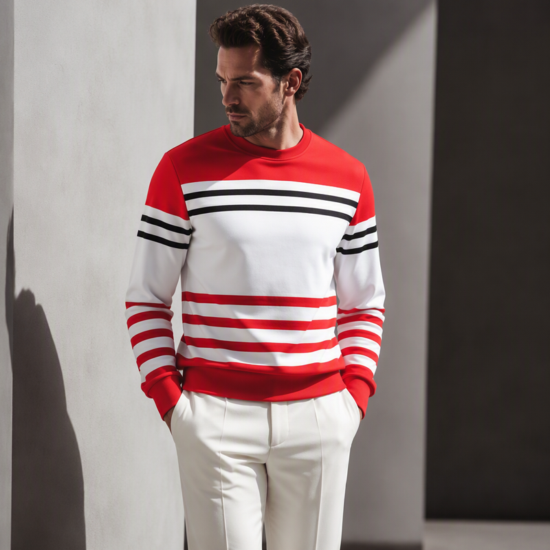 ✨ Easy Everyday Style | Men's Striped Colorblock Long-Sleeve Sweatshirt
