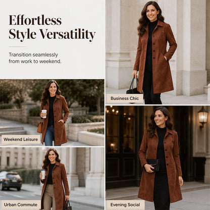 ✨ Timeless Faux Suede Style | Women's Longline Trench Coat ⚡ Free Shipping