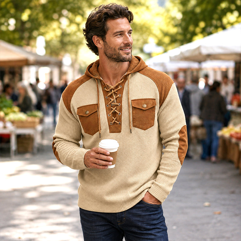 Men's Casual Waffle Knit Hooded Sweatshirt