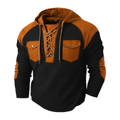 Men's Casual Waffle Knit Hooded Sweatshirt