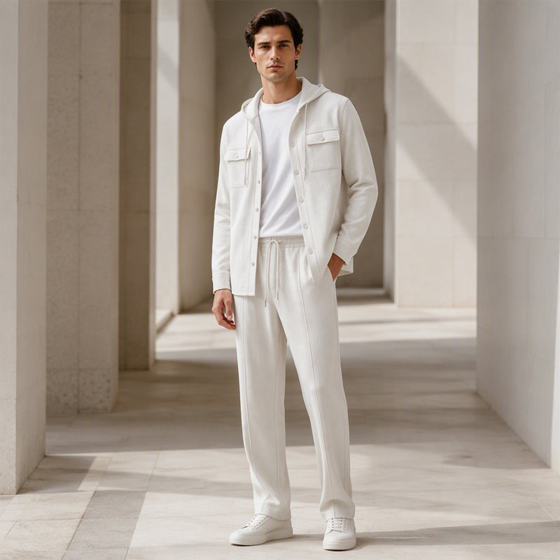 🧥Relaxed Sporty, Multi-Occasion – Men's Waffle Hooded Jacket & Pants Set ✨