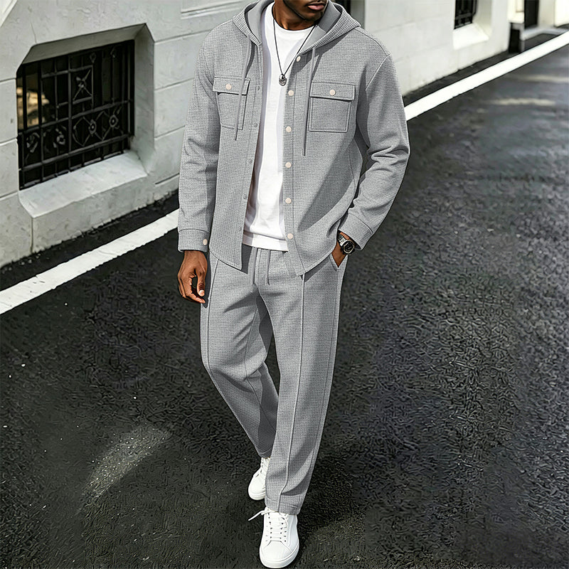 🧥Relaxed Sporty, Multi-Occasion – Men's Waffle Hooded Jacket & Pants Set ✨