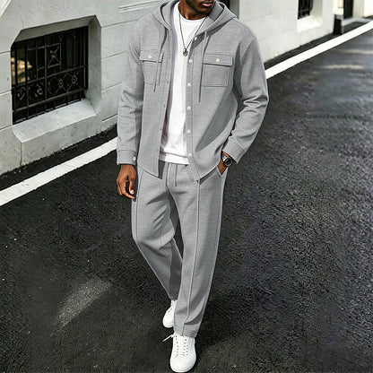 🧥Relaxed Sporty, Multi-Occasion – Men's Waffle Hooded Jacket & Pants Set ✨