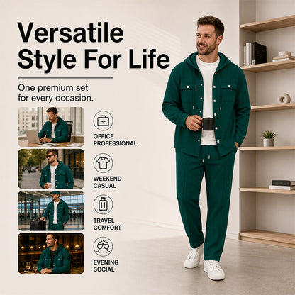 🧥Relaxed Sporty, Multi-Occasion – Men's Waffle Hooded Jacket & Pants Set ✨
