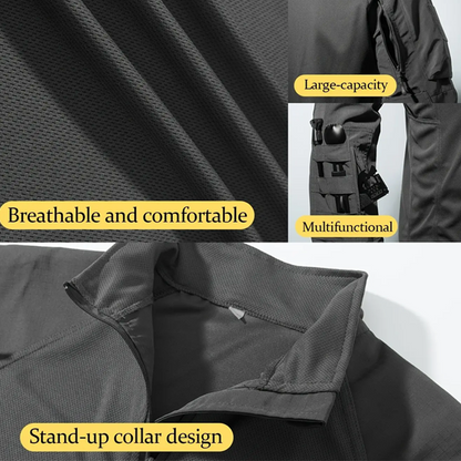 🦾 Built Tough, Moves Easy | Men's Multi-Pocket Quarter-Zip Tactical Top