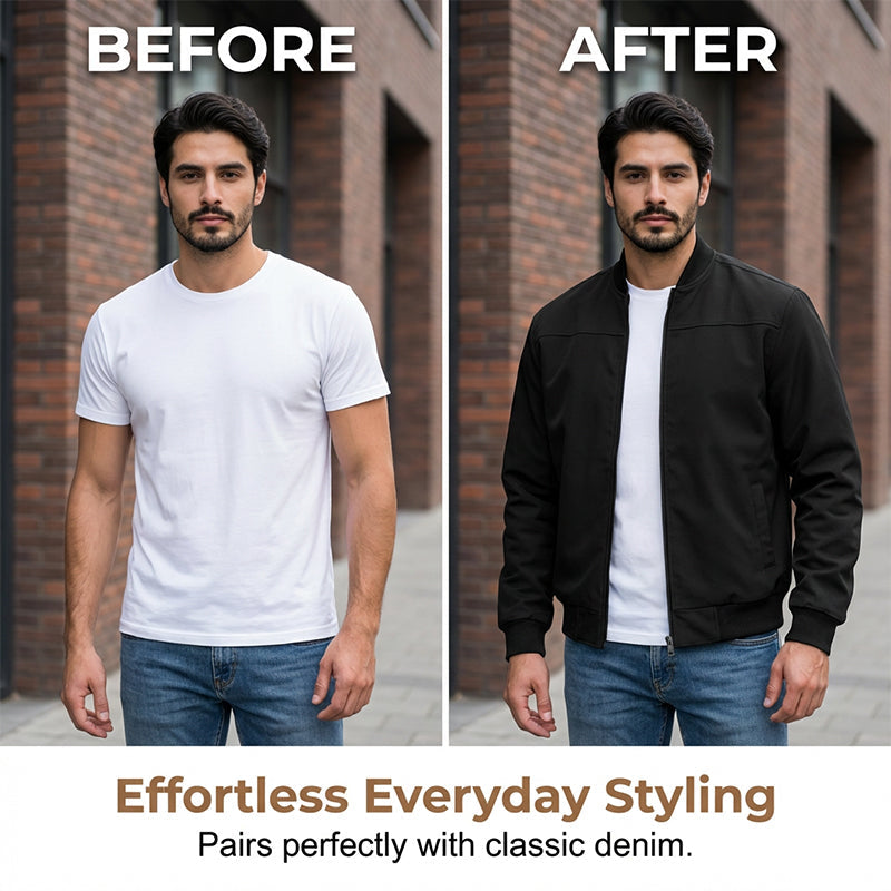 Men's Classic Bomber Jacket with Zip Front
