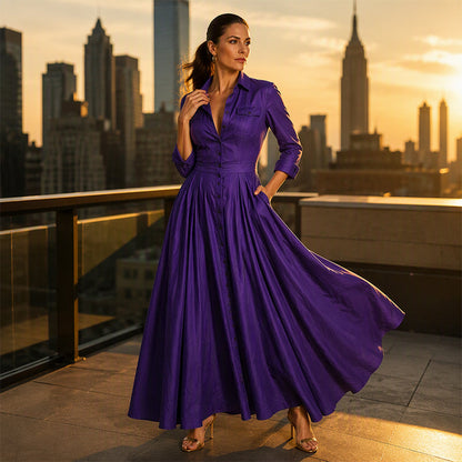 Women's Lapel Button Down Maxi Dress