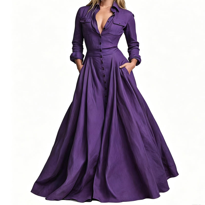 Women's Lapel Button Down Maxi Dress