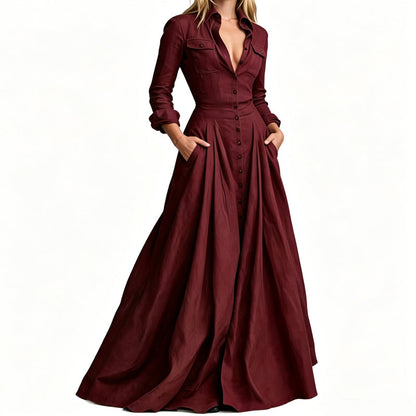 Women's Lapel Button Down Maxi Dress