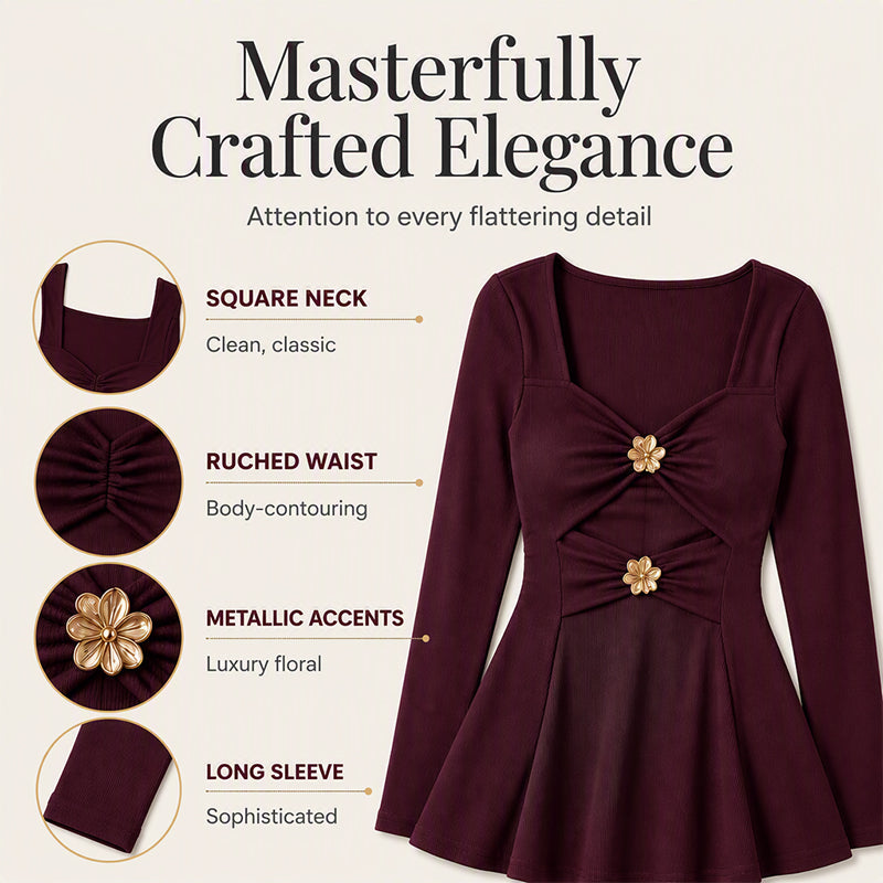 🌸 Feminine Detail | Women's V-Neck Peplum Top with Floral Accents