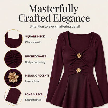 🌸 Feminine Detail | Women's V-Neck Peplum Top with Floral Accents