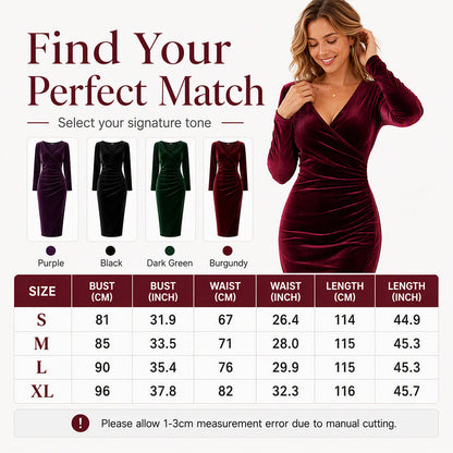Women's V-Neck Velvet Ruched Bodycon Dress