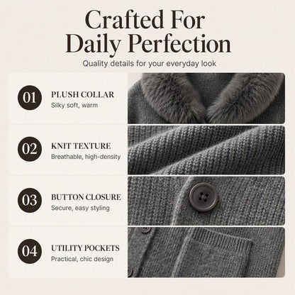 ☁️ Cozy Elegance | Women's Furry-Collar Knit Cardigan