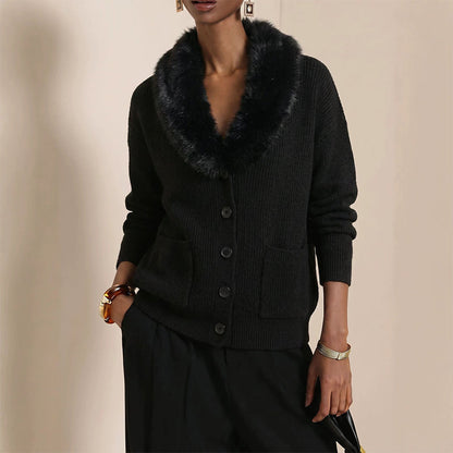 ☁️ Cozy Elegance | Women's Furry-Collar Knit Cardigan