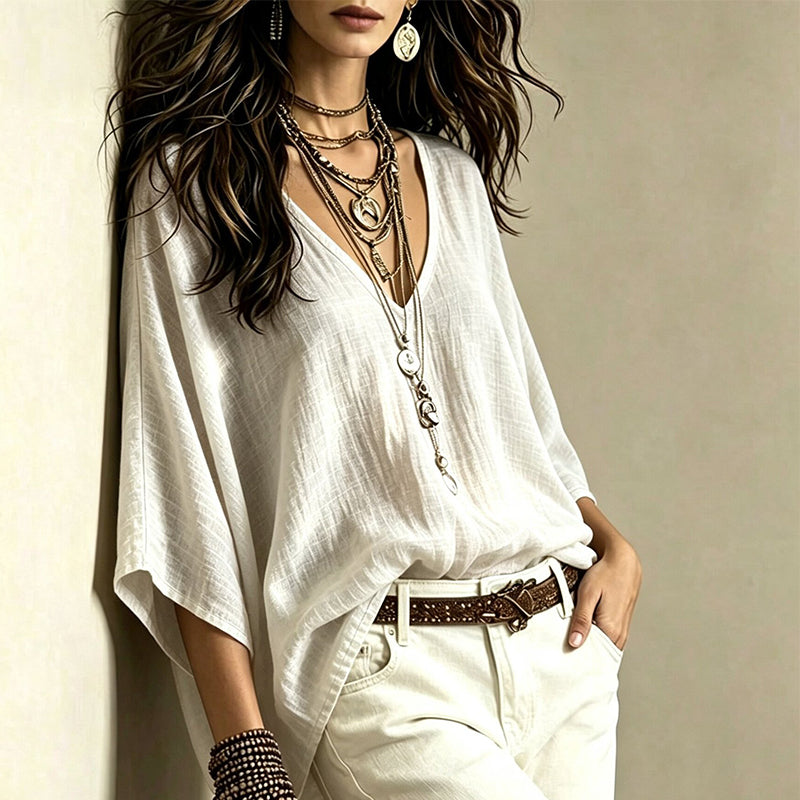 Women's Effortless Draped V-Neck Blouse