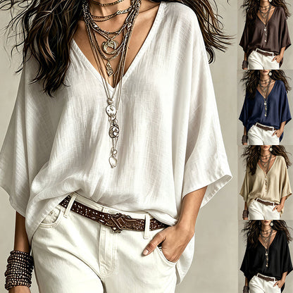 Women's Effortless Draped V-Neck Blouse