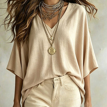 Women's Effortless Draped V-Neck Blouse