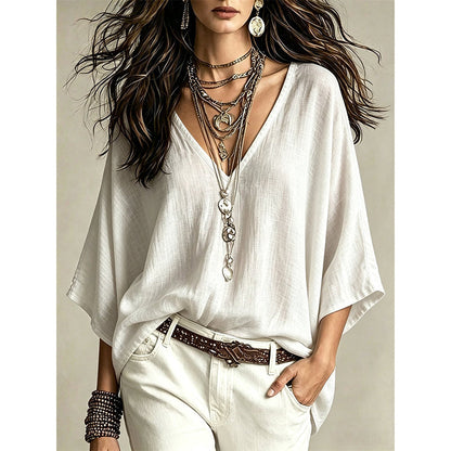 Women's Effortless Draped V-Neck Blouse