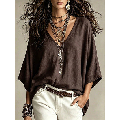 Women's Effortless Draped V-Neck Blouse