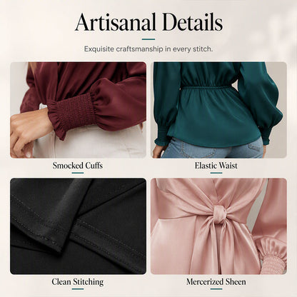 ✨ Flattering Detail | Women's V-Neck Tie-Waist Blouse