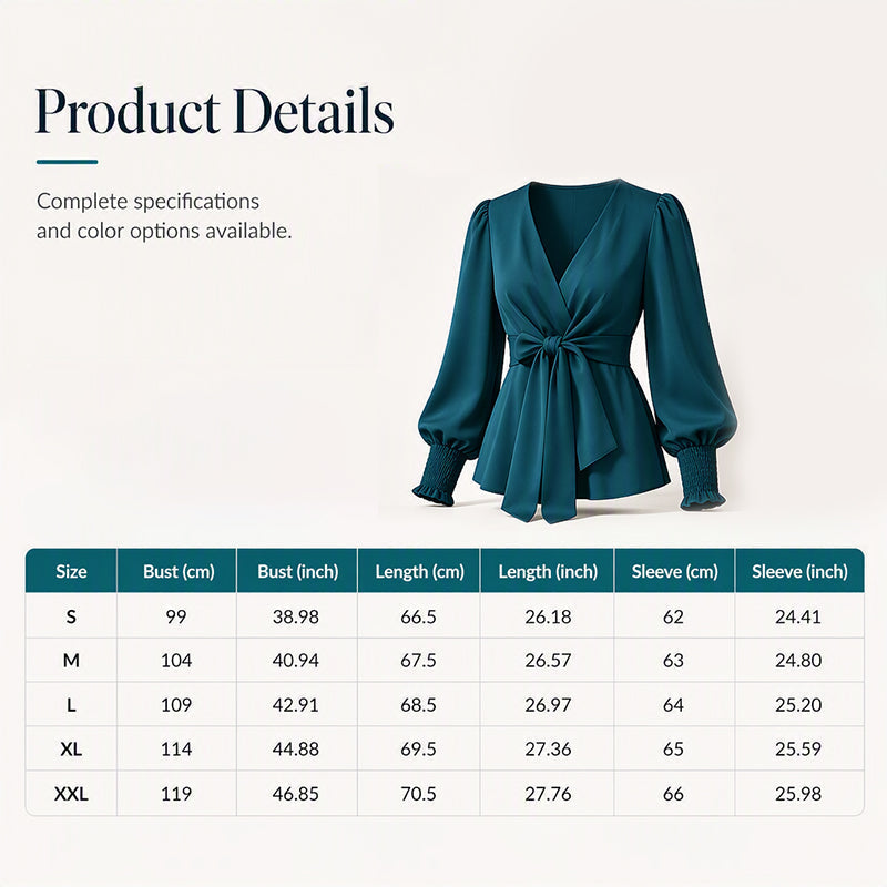 ✨ Flattering Detail | Women's V-Neck Tie-Waist Blouse