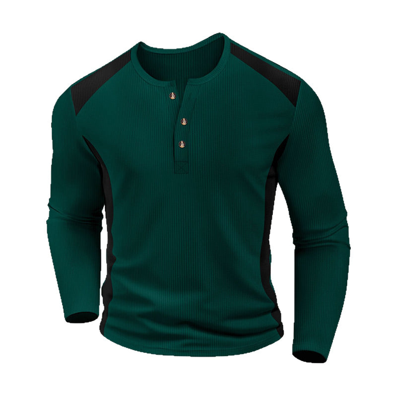 Men's Color Block Waffle Knit Henley Shirt