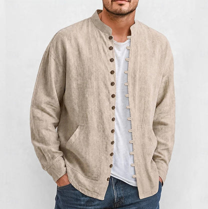 Men's Casual Long Sleeve Stand Collar Shirt