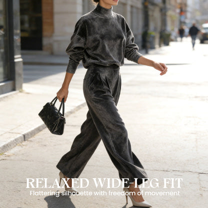 Women’s Casual Warm Top & Wide Leg Pants 2-Piece Set