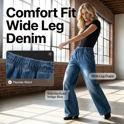 Women's Elastic Waist Wide Leg Denim Pants