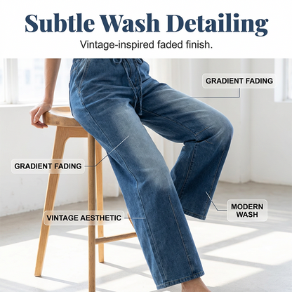 Women's Elastic Waist Wide Leg Denim Pants