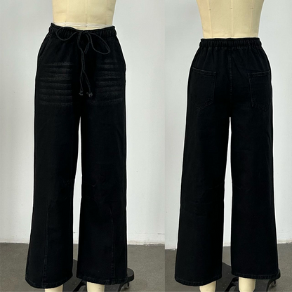 Women's Elastic Waist Wide Leg Denim Pants